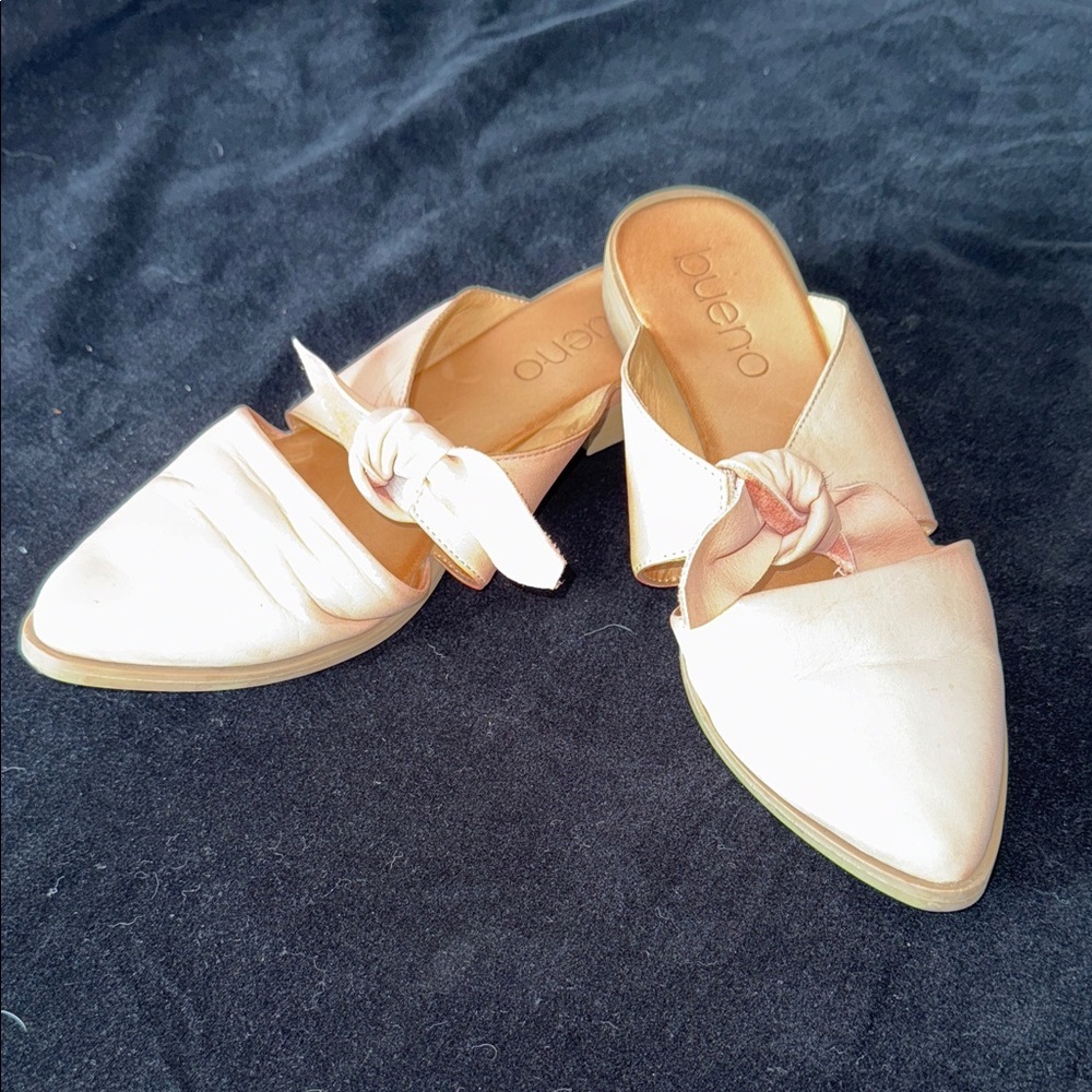 Bueno pale petal pink Leather Women's bow Mules size 36 - Picture 2 of 13
